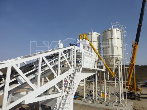 haomei YHZS75 mobile concrete batching plant successful installation run in Somalia