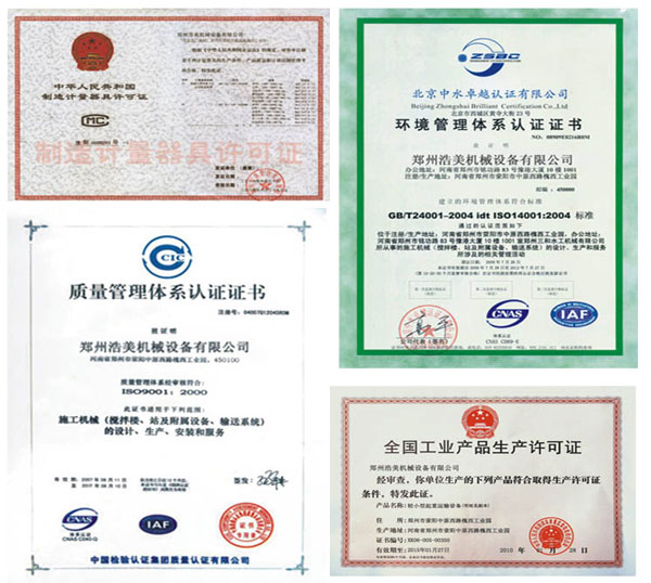 YHZS75 Mobile Ready Mix Concrete Batch Plant company certificates